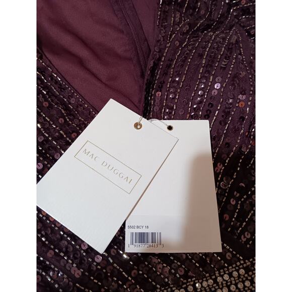 NEW MAC DUGGAL Dress -READ- Plus 18 Purple Aubergine Formal Maxi Beaded Sequins - Picture 5 of 15